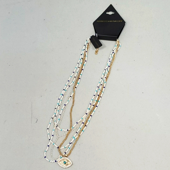 Rebecca Minkoff - Layered Beads Evil Eye Necklace (Turquoise Multi) - Picture 3 of 5